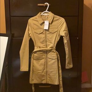 Camel Denim Utility Bodycon Mini Dress